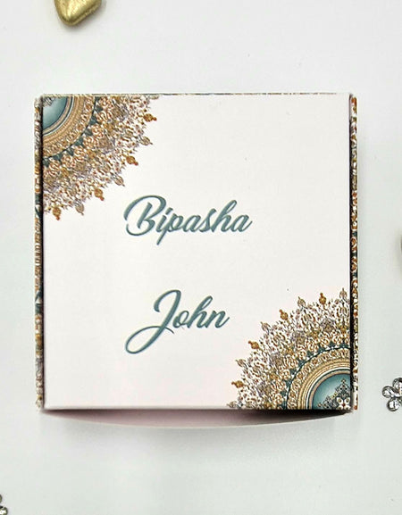 Turquoise Print SQR 409 – Personalised Square Favour Box