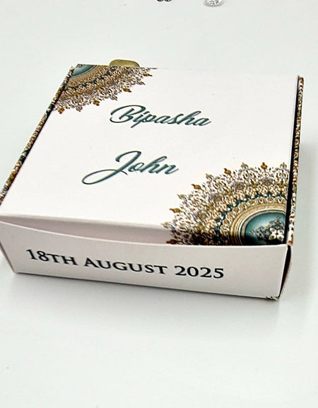 Turquoise Print SQR 409 – Personalised Square Favour Box