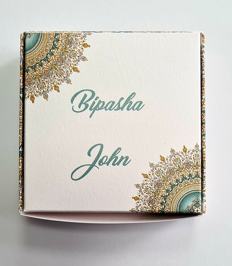 Turquoise Print SQR 409 – Personalised Square Favour Box