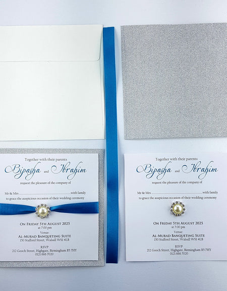 Silver Shimmer Ribbon Invitation SR 103
