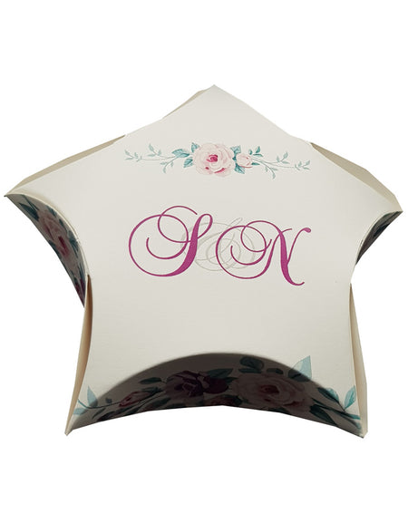Star shaped wedding & party personalised floral favour boxes
