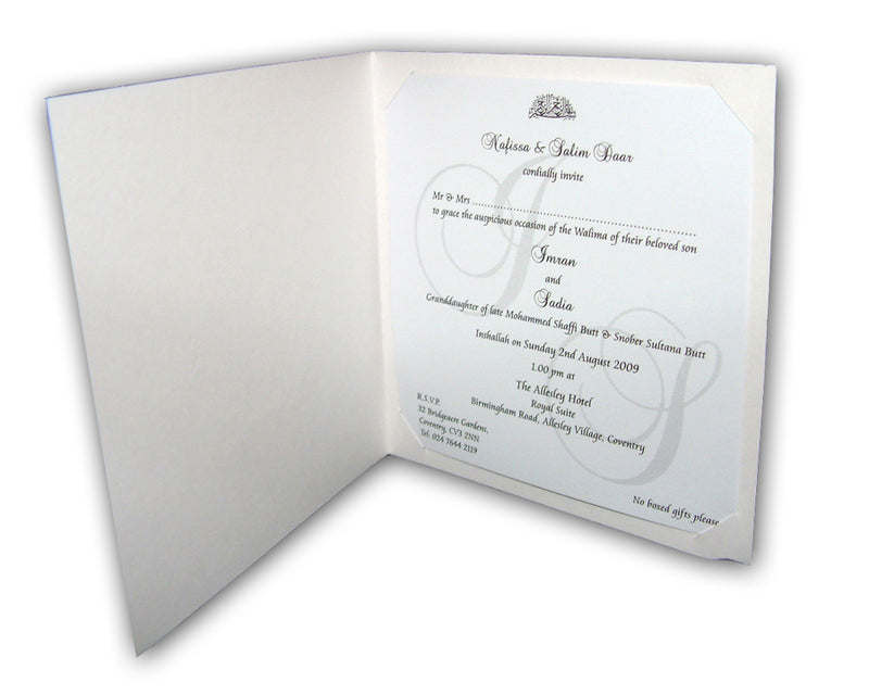 White and silver budget invitation design SWI 1515
