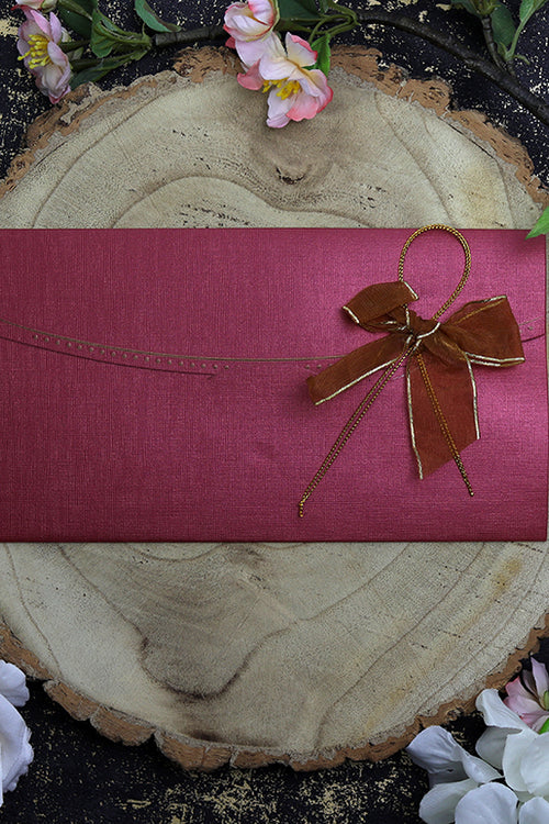 Load image into Gallery viewer, T056I Maroon card and gold ribbon bow invitation
