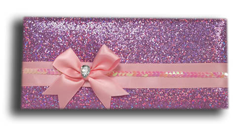 Load image into Gallery viewer, T067 Pink Padded single fold glitter fabric bow invitation
