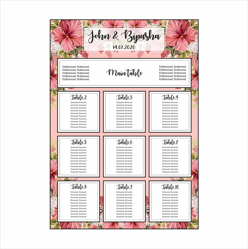 White Pink Floral  – A1 Table Plan