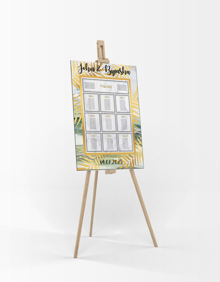 Wedding Table Plan 
A1 Board easle personalised portrait wedding stationery green gold leaf jungle marble effect
