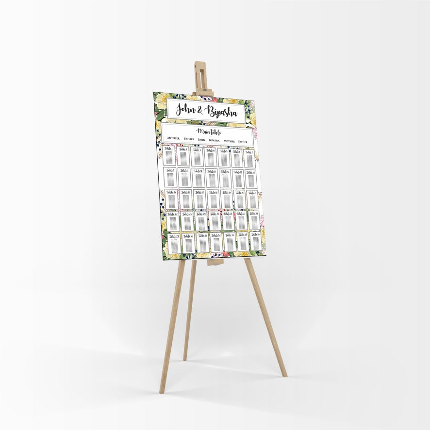 Yellow Green Deco Portrait Personalised Wedding Table Plan – A1 Table ...