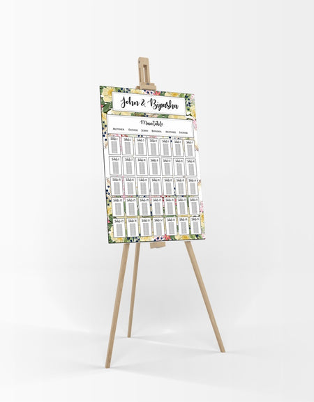 wedding Table Plan 
A1 Board easle green yellow floral personalised portrait wedding stationery