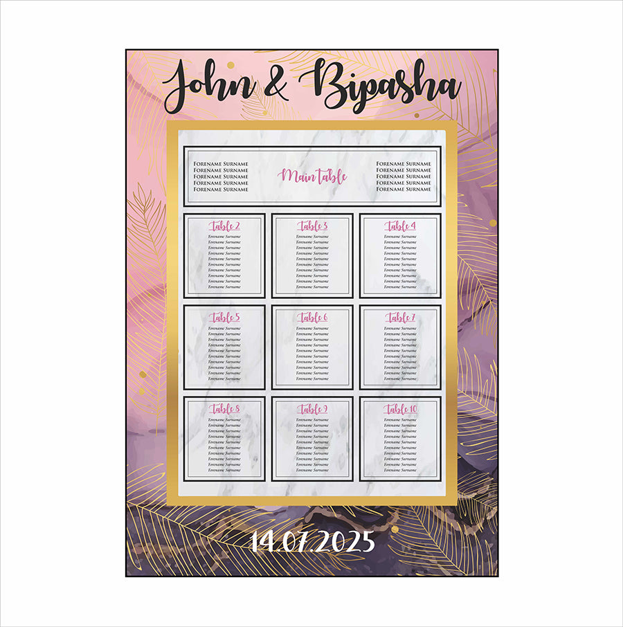 Pink Black Marble Portrait Personalised Wedding Table Plan – A1 Table ...