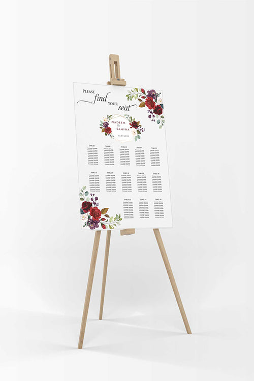 Load image into Gallery viewer, Maroon Floral Wreath – A1 Table Plan
