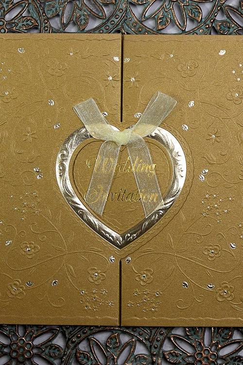 Load image into Gallery viewer, Gold Gatefold Hearts wedding Invitation card W001
