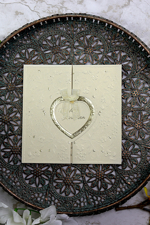 Load image into Gallery viewer, Ivory Gatefold Heart Invitation W001
