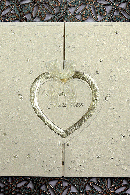 Load image into Gallery viewer, Ivory Gatefold Heart Invitation W001
