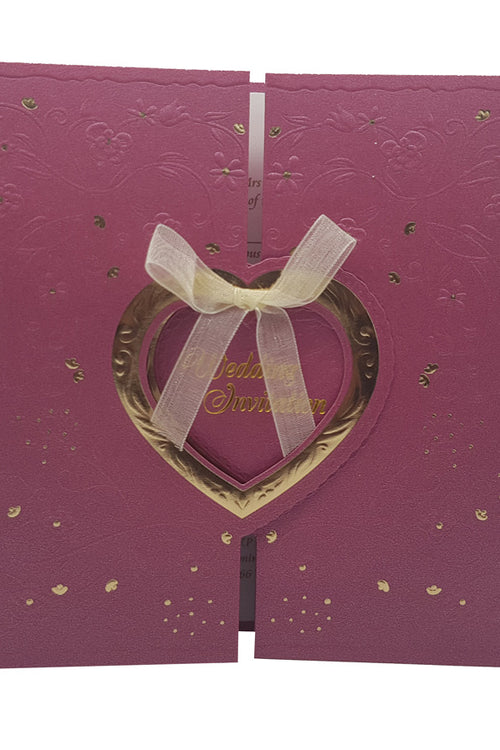 Load image into Gallery viewer, W001 Burgundy Gatefold Heart Invitation
