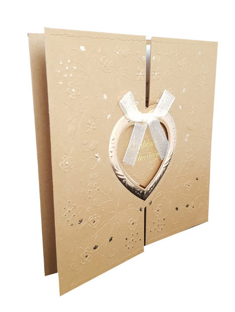 Gold Gatefold Hearts wedding Invitation card W001