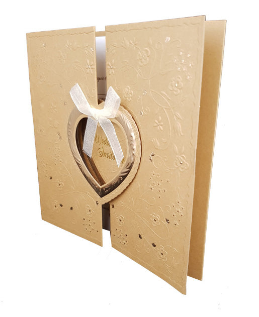 Gold Gatefold Hearts wedding Invitation card W001