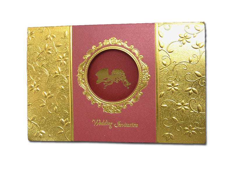 W0081 Red and gold embossed embroidery Marriage Invitation Cards