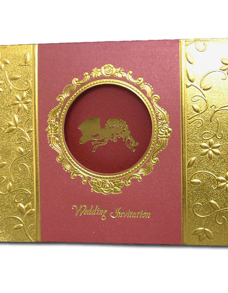 W0081 Red and gold embossed embroidery Marriage Invitation Cards