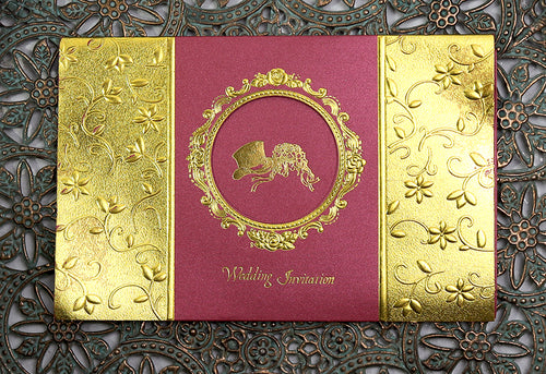 Load image into Gallery viewer, W0081 Red and gold embossed embroidery Marriage Invitation Cards

