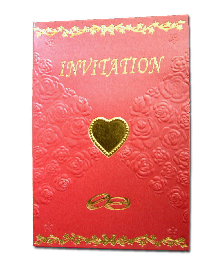W0191 Heart and roses red and gold party invitations