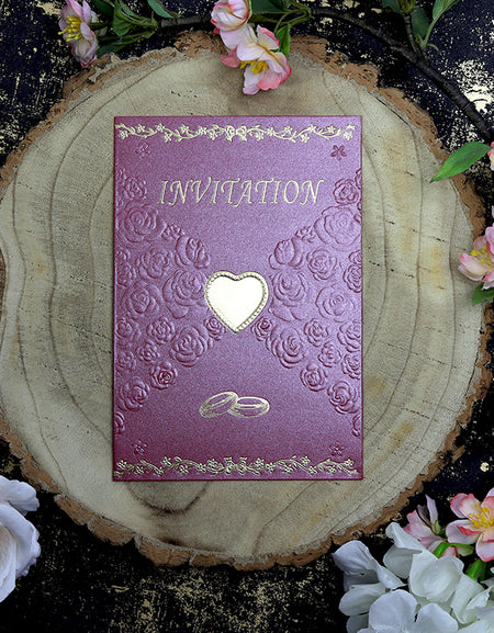 W0191 Heart and roses red and gold party invitations