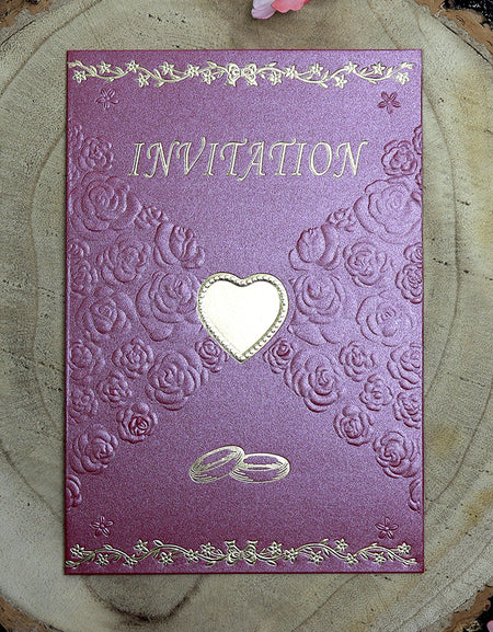 W0191 Heart and roses red and gold party invitations