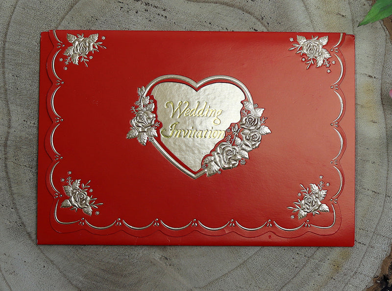 W020K01 Cherry red heart flowers wedding invitations