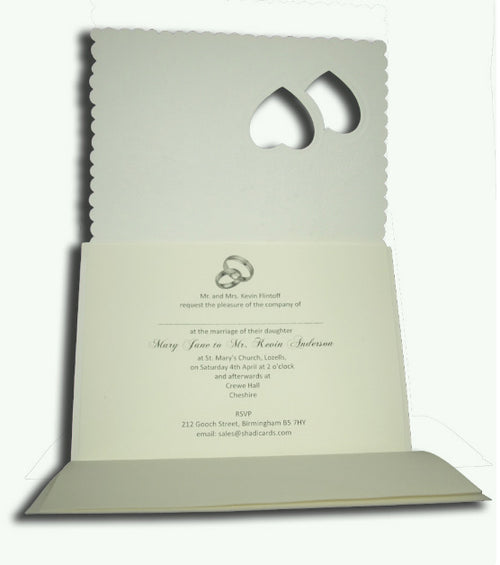 Load image into Gallery viewer, W024A Ivory and pearl foil rings and hearts Wedding Invitation
