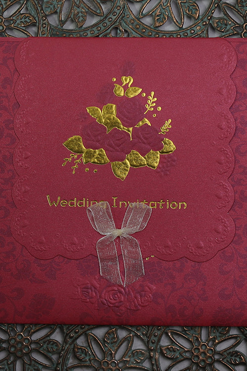 Load image into Gallery viewer, W060I Scarlet red and gold embossed bouquet with bow

