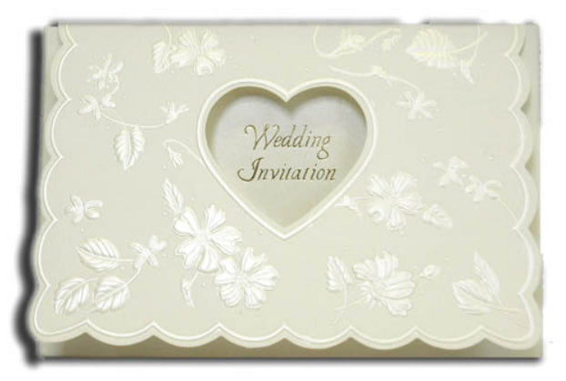 Vintage Off White Embossed Invitation W064A
