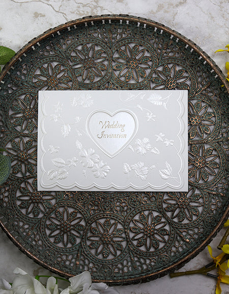 Vintage Off White Embossed Invitation W064A