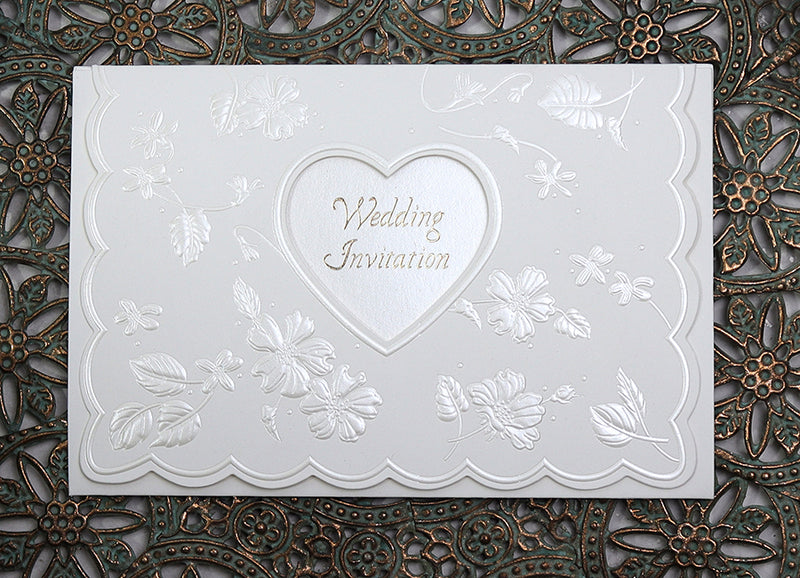Vintage Off White Embossed Invitation W064A