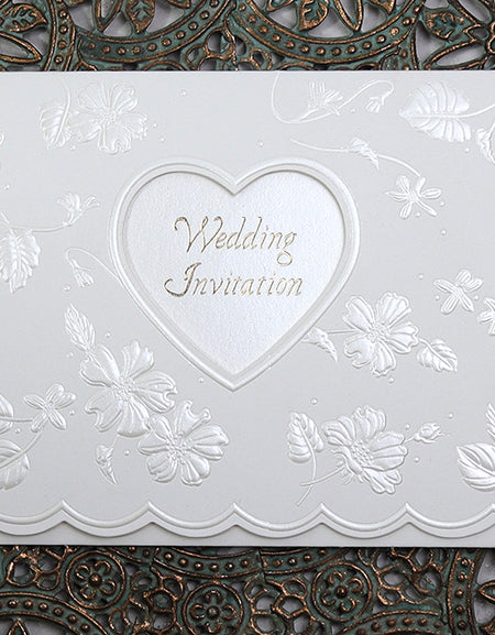 Vintage Off White Embossed Invitation W064A