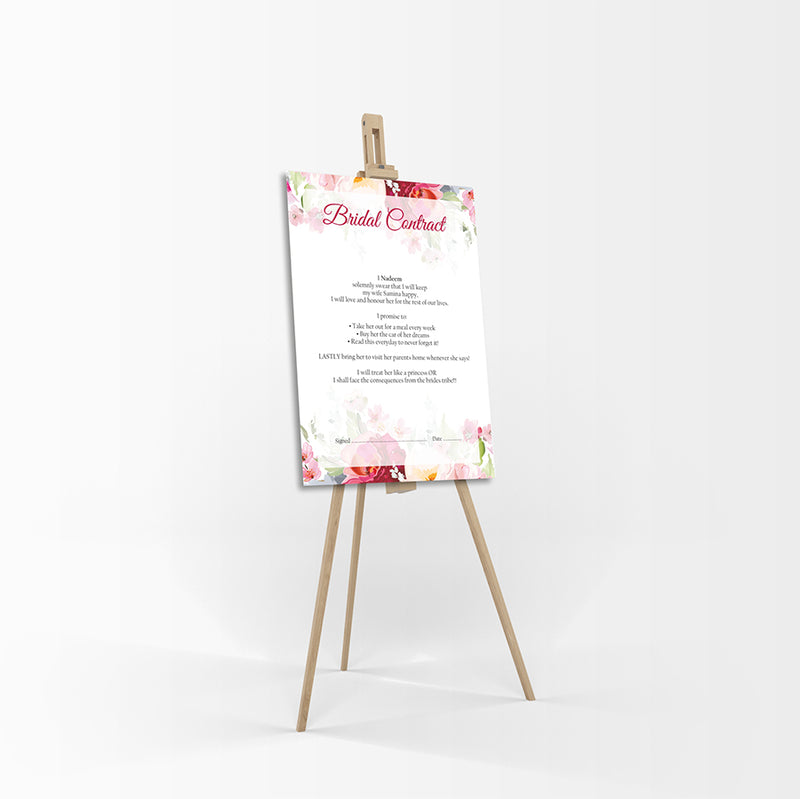 Watercolour Floral  – A1 Bridal Contract – Funny Agreement for Husband/Wife
