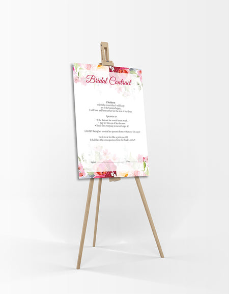 Watercolour Floral  – A1 Bridal Contract – Funny Agreement for Husband/Wife