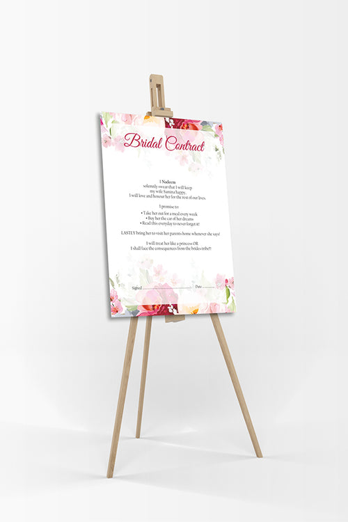 Load image into Gallery viewer, Watercolour Floral  – A1 Bridal Contract – Funny Agreement for Husband/Wife
