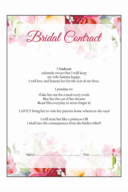 Load image into Gallery viewer, Watercolour Floral  – A1 Bridal Contract – Funny Agreement for Husband/Wife
