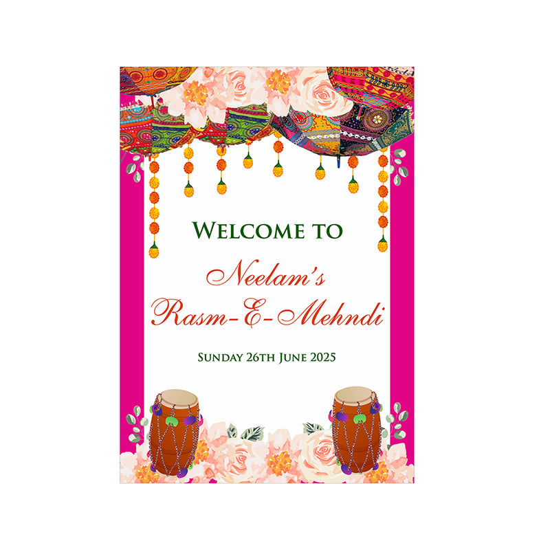 Dholki Party Pink – A1 Mounted Welcome Poster