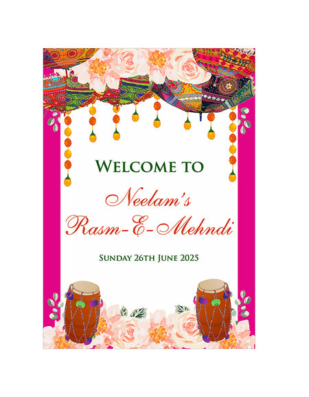 Dholki Party Pink – A1 Mounted Welcome Poster