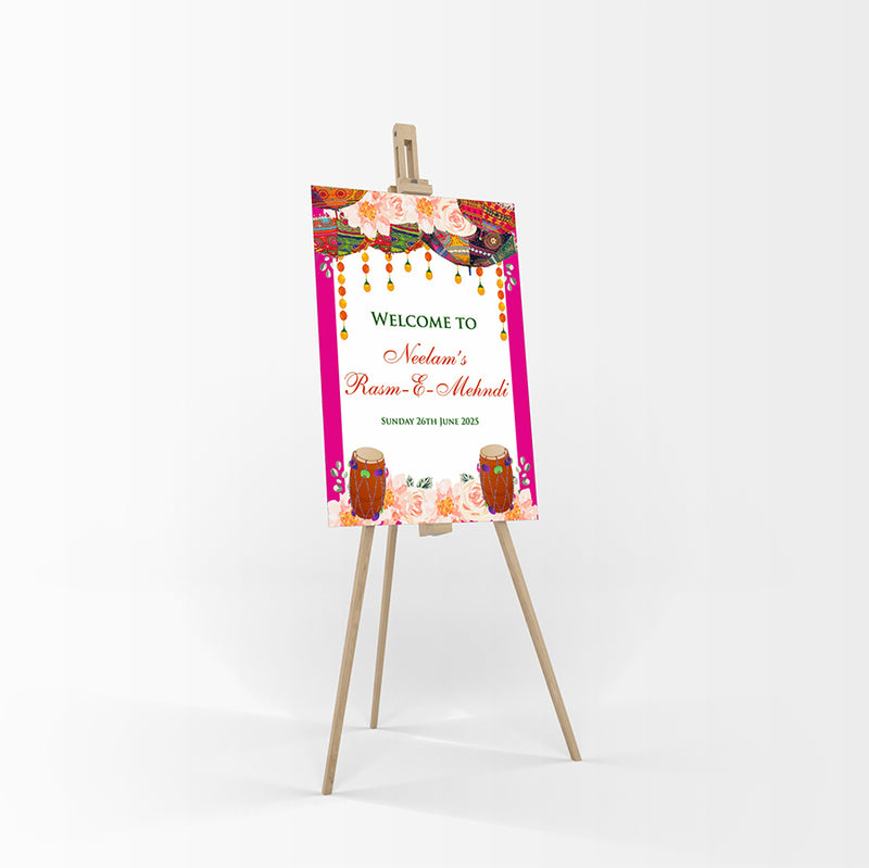 Dholki Party Pink – A1 Mounted Welcome Poster