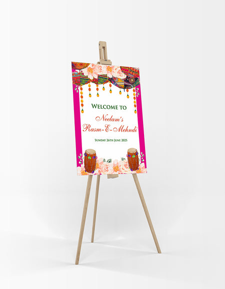Dholki Party Pink – A1 Mounted Welcome Poster
