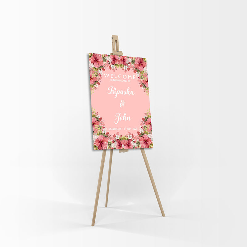 White Pink Floral – A1 Mounted Welcome Poster