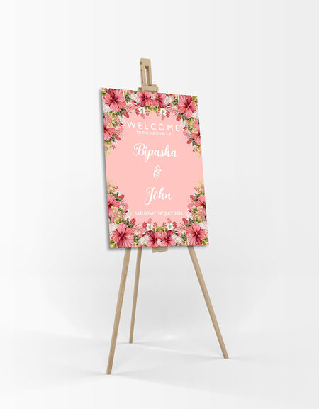 White Pink Floral – A1 Mounted Welcome Poster
