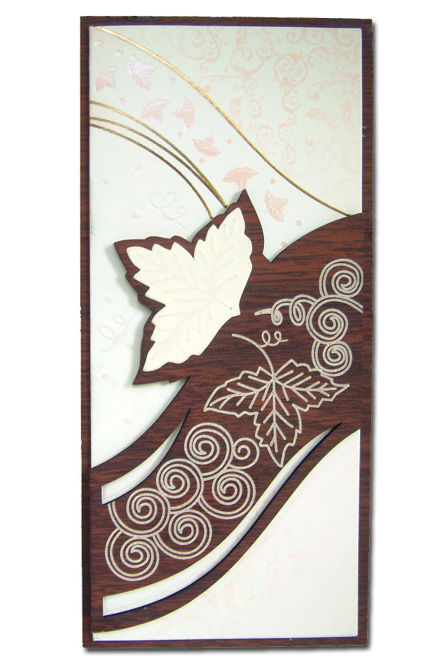 WN075 Ivy leaf carved brown wooden invitations
