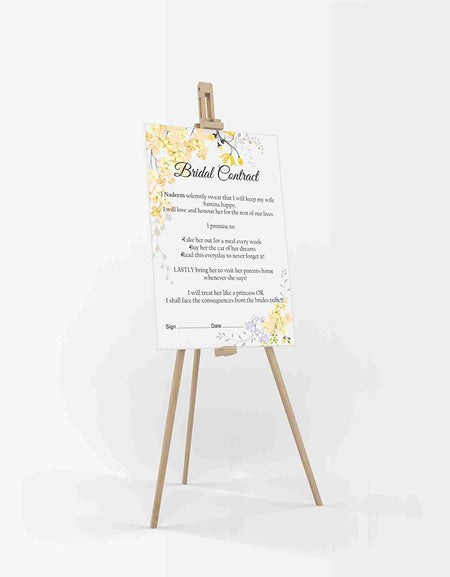 Yellow Floral  – A1 Bridal Contract – Funny Agreement for Husband/Wife
