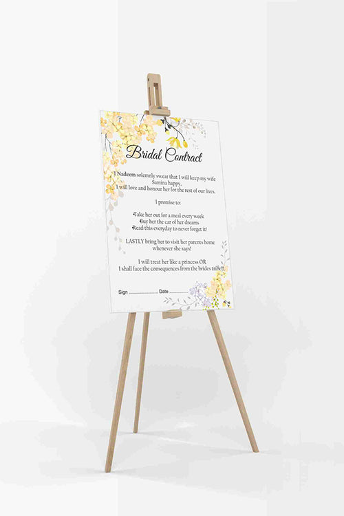 Load image into Gallery viewer, Yellow Floral  – A1 Bridal Contract – Funny Agreement for Husband/Wife
