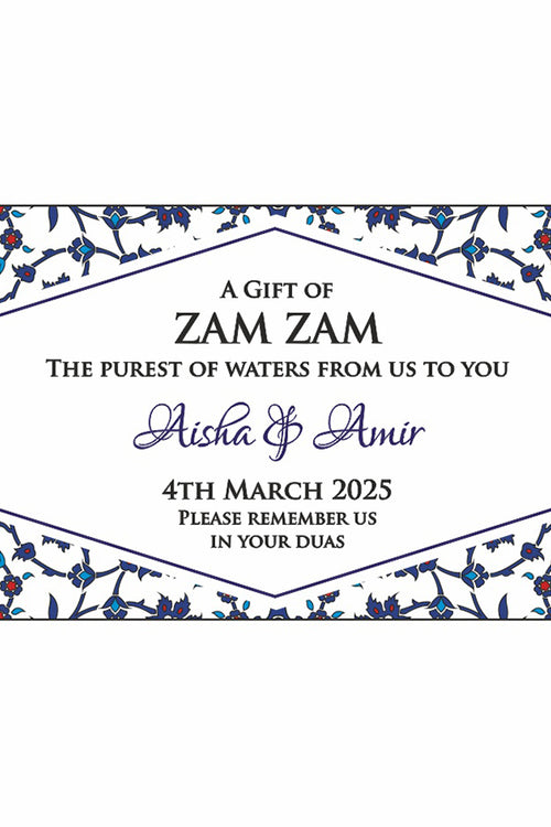 Load image into Gallery viewer, blue and red arabesque flowers design ZamZam Water bottle sticker
