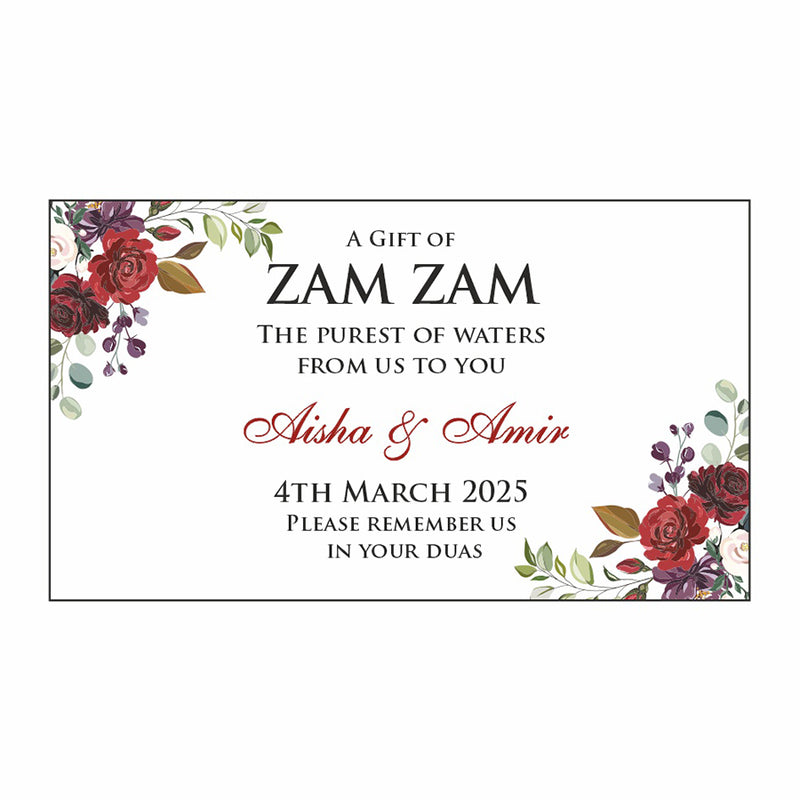 Red and maroon roses floral template wedding stationery bottle label