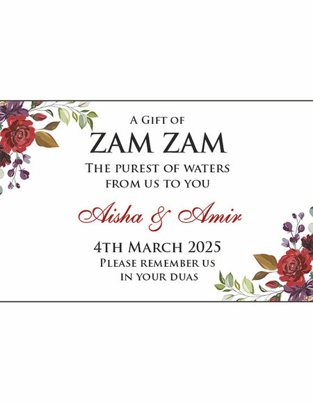 Red and maroon roses floral template wedding stationery bottle label