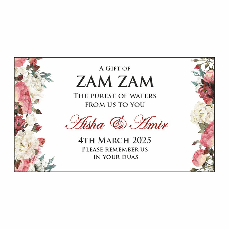 Watercolor artwork for bottle label for wedding statioenry in pink, white and green